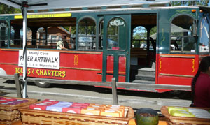 The Allaboard Trolley, which stopped right by our booth - River Art Walk - Shady Cove - 2011